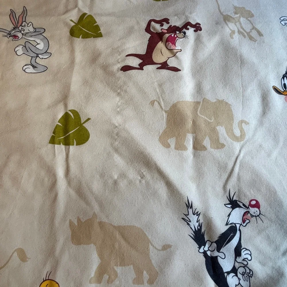 Vintage Looney Tunes Double Flat Sheet Brown Bugs Bunny Tweety Bird Sylvester